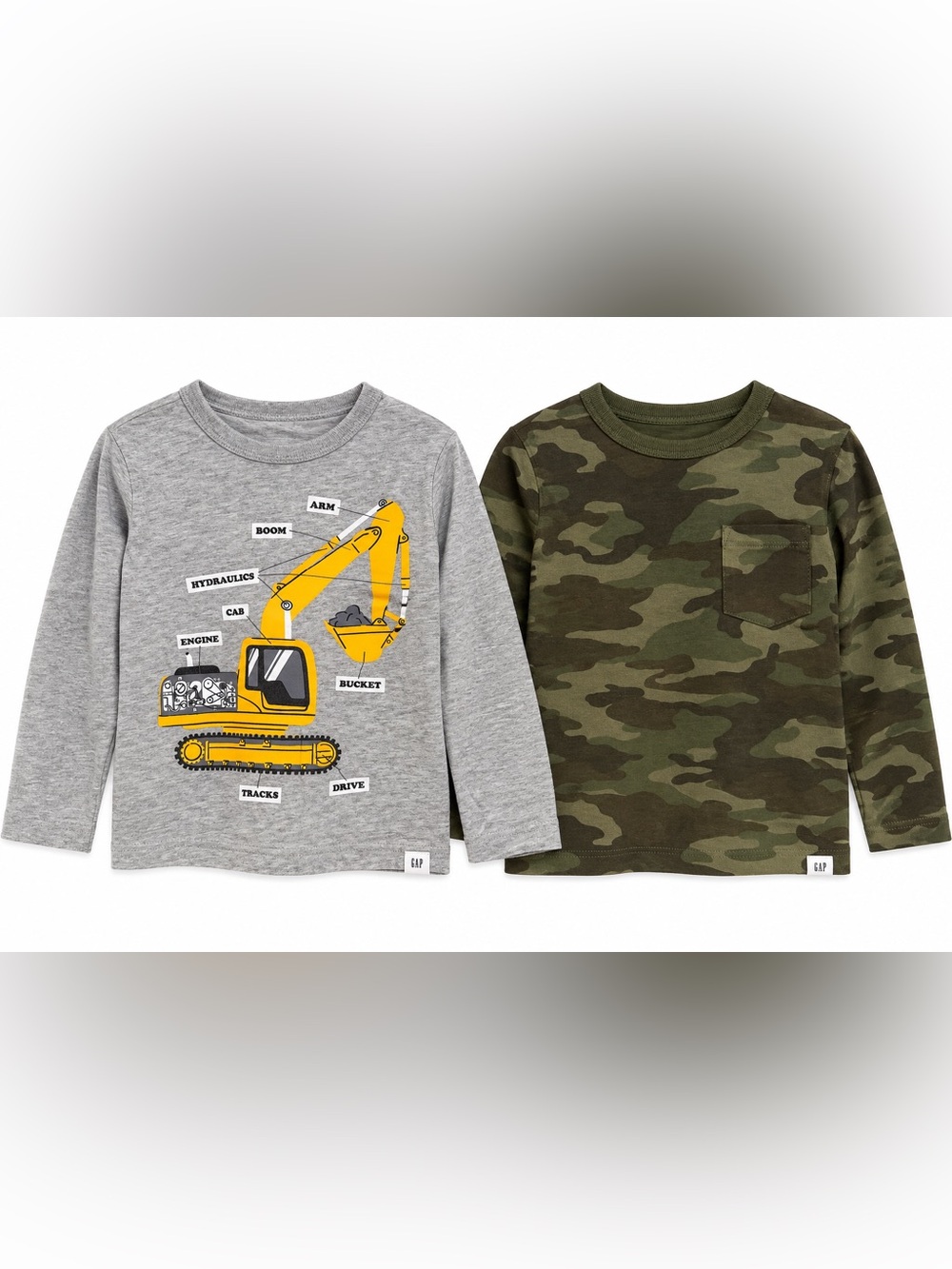 Gap Boys 4T Long Sleeve Shirt Lot Excavator Camo 2 Piece Bundle